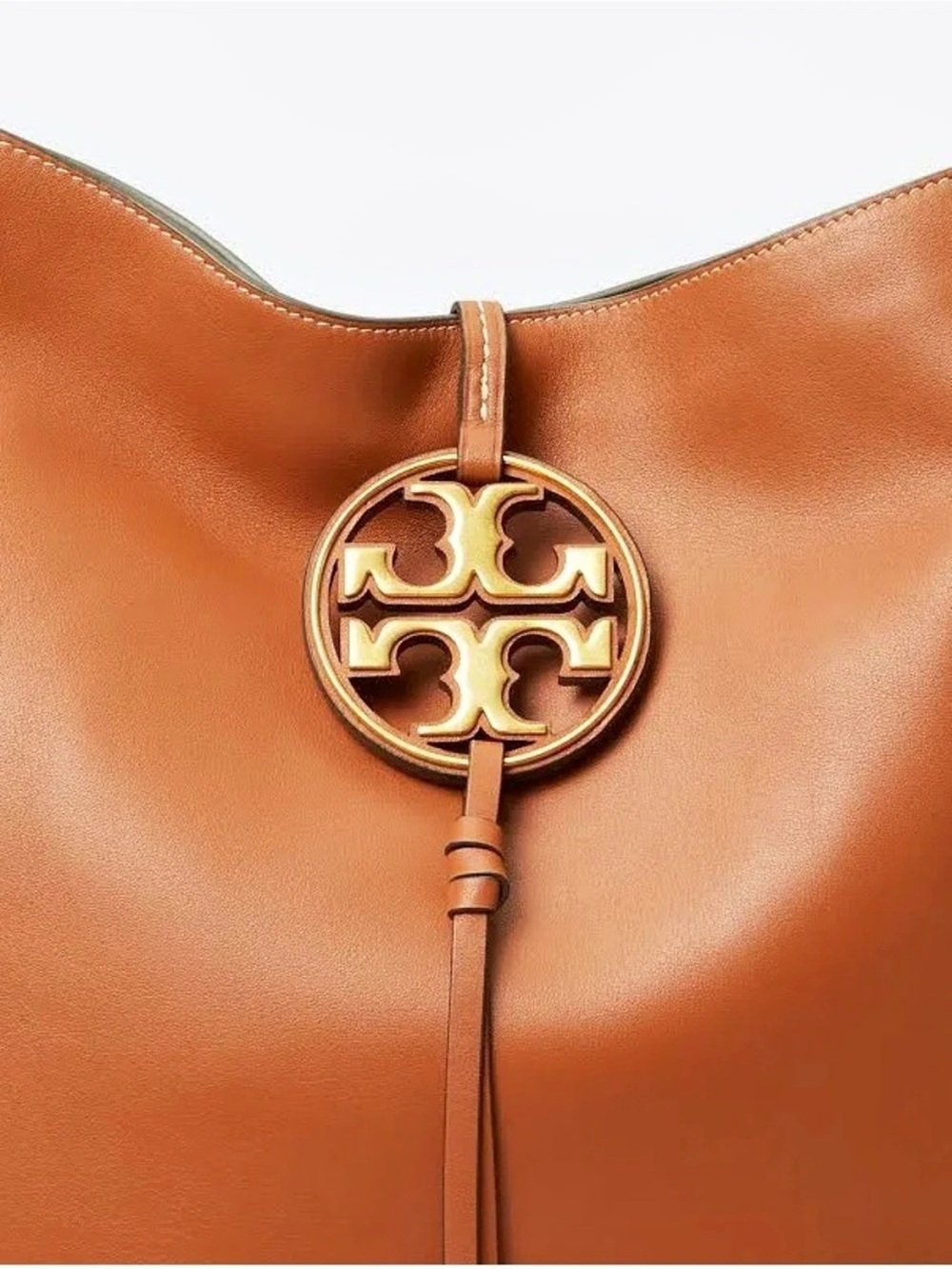Tory Burch Miller Leather Hobo Bag with Metal Logo Tassel Accent EUC - Picture 4 of 12